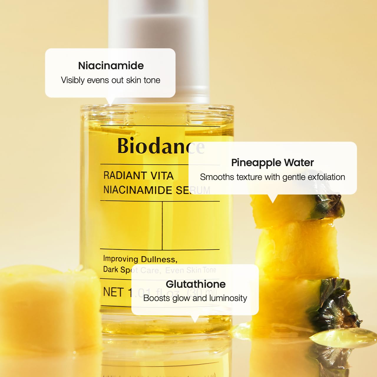 BIODANCE Radiant Vita Niacinamide Serum, for Even Tone Dark Spot Care with Vitamin C, Hydrating for Sensitive Skin, Filter Glow Serum, Korean Skincare, Stocking Stuffers | 1.01 floz x 1 ea