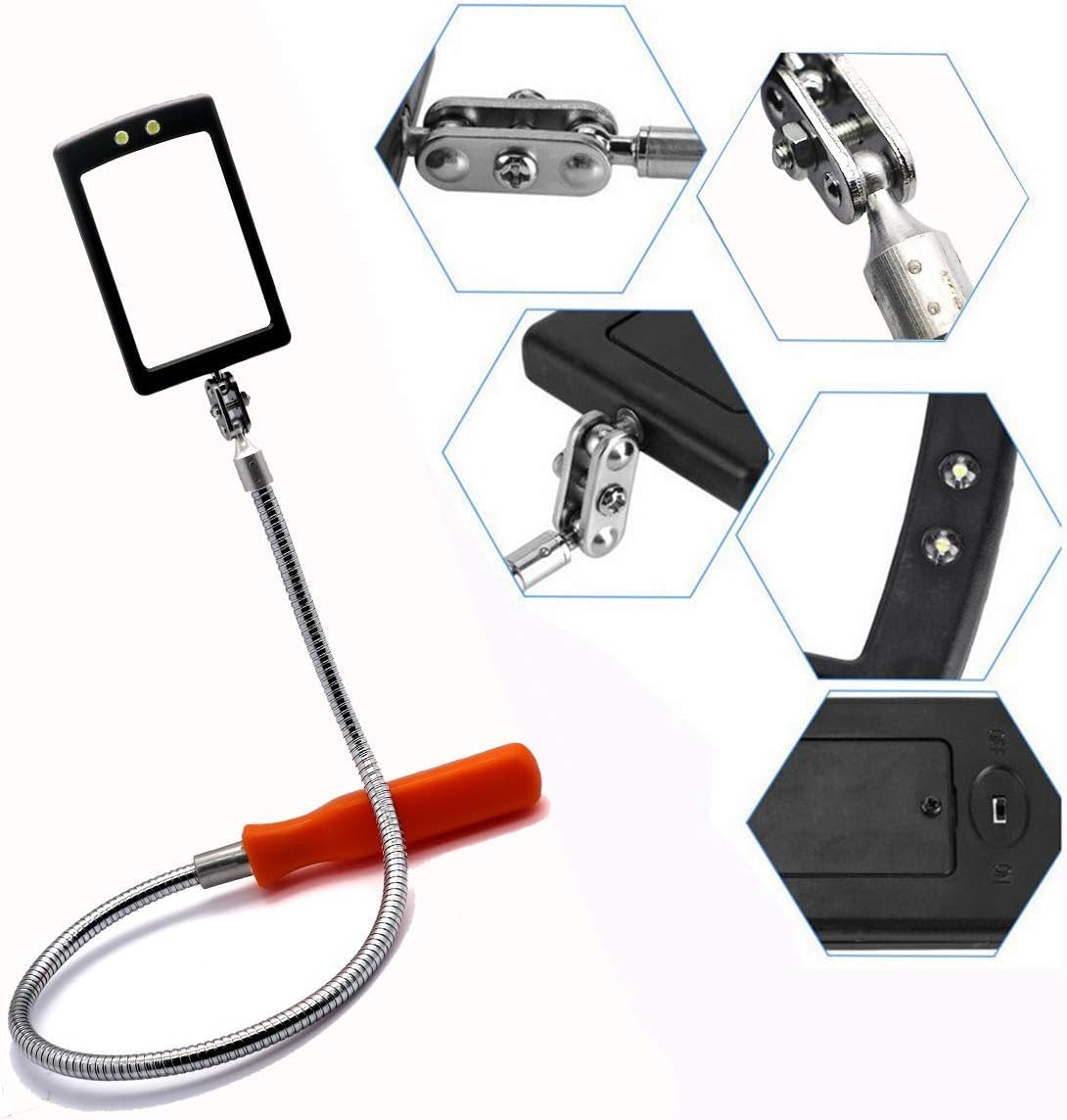Home Inspection Mirror Flexible with Light telescoping led Stainless Replacement 360 Swivel for Extra Viewing,Present for Christmas, Birthday Father's Day Everyday Carry
