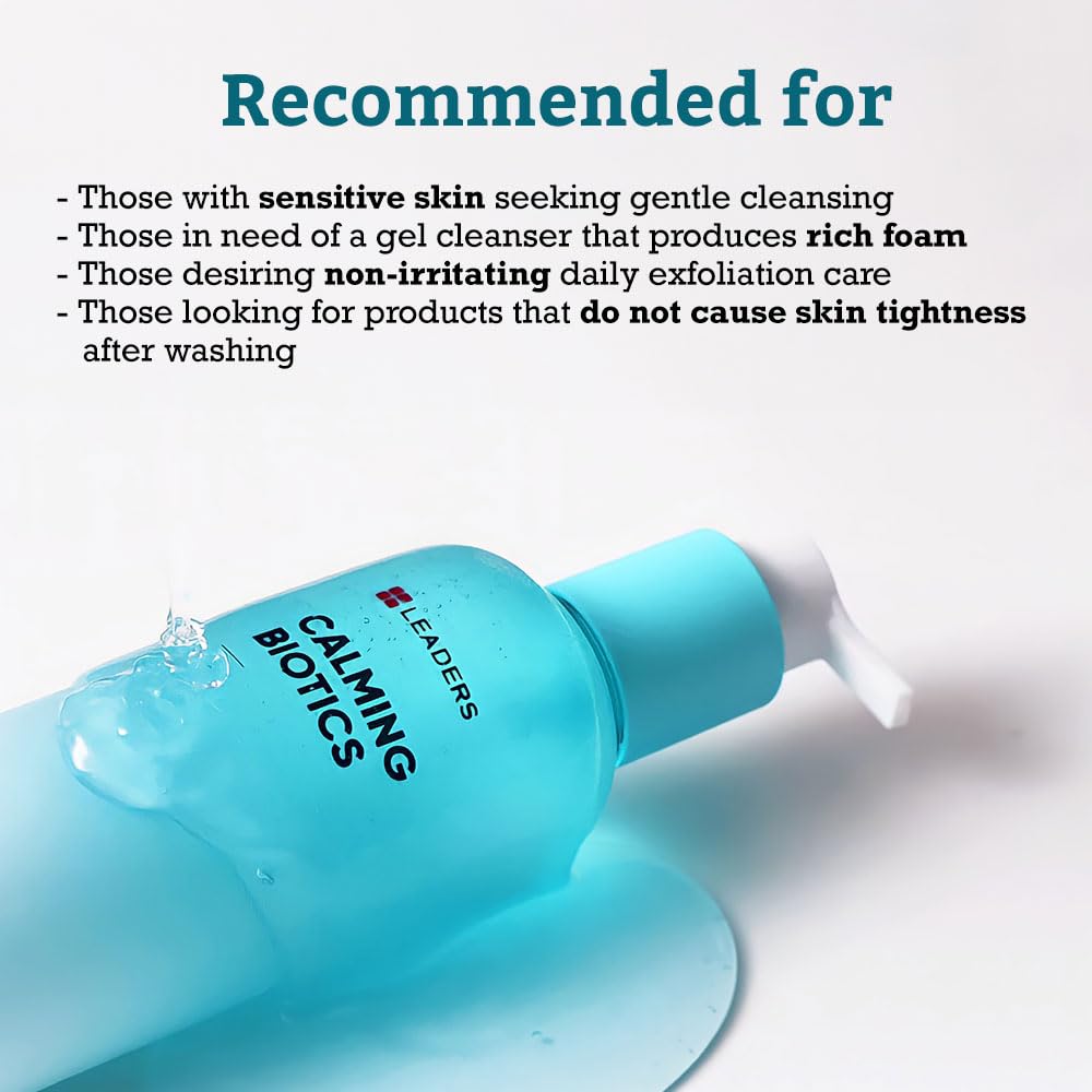 LEADERS Cosmetics Calming Biotics Gel Cleanser - 200ml, 6.76 fl oz Gentle, Hydrating Face Wash for Sensitive Skin, Sulfate-Free, Balances Skin Microbiome