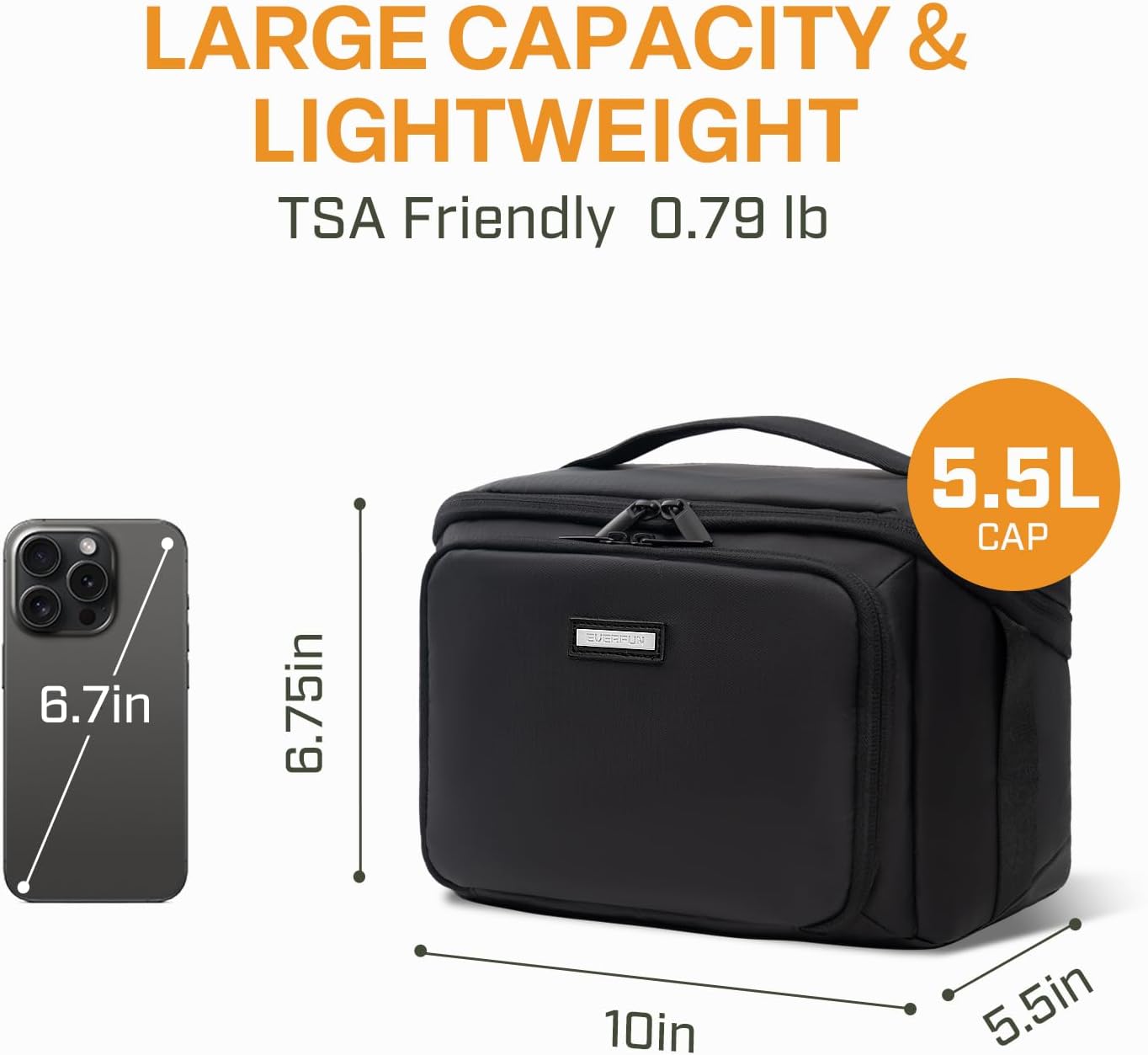 Everfun Compact Toiletry Bag for Men and Women Traveling, Wide Open Shaving Dopp Kit, Water Resistant Makeup Organizer Hygiene Bag with Wet Dry Compartment - Black, Medium