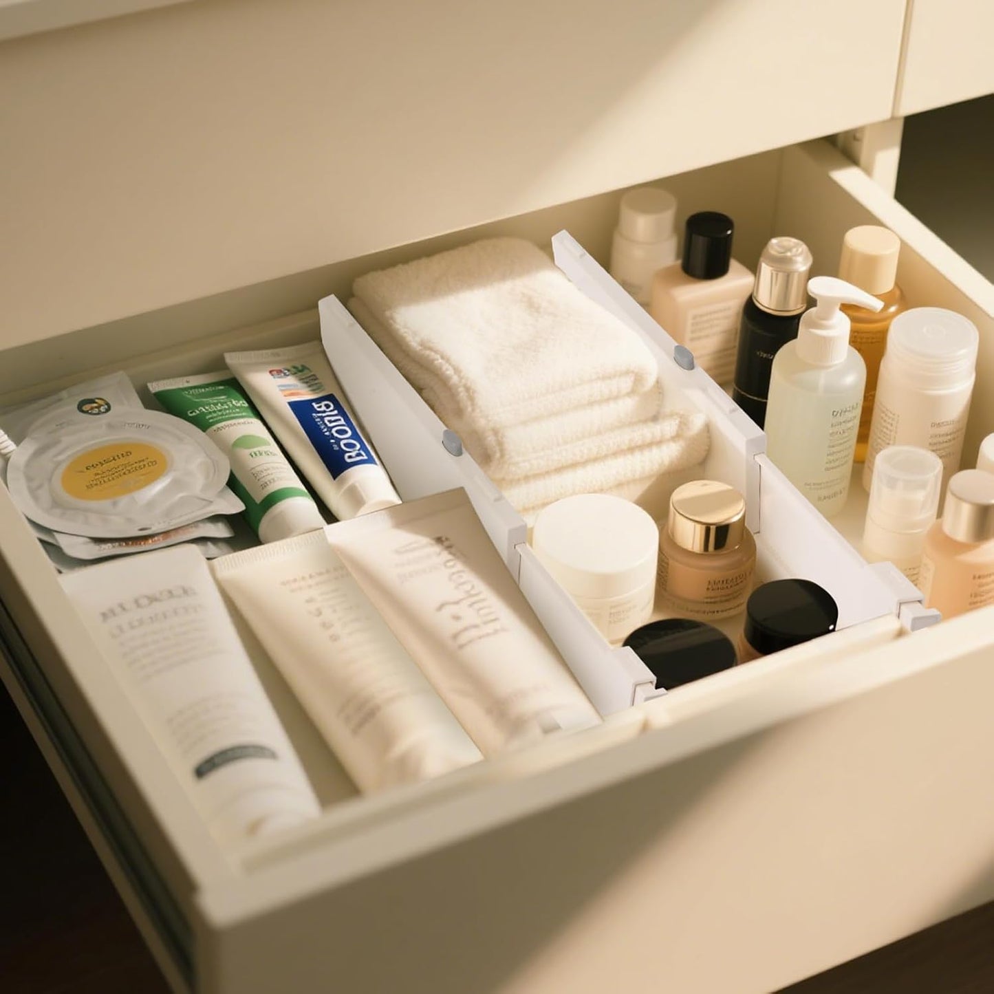 8 Pack 4" High Drawer Dividers, 11"-17" Expandable Drawer Organizer For Clothes, Dresser Drawer Organizer, Warm White Drawer Separators for Baby Clothes, Vanity, Cosmetic, Kitchen and Office Storage