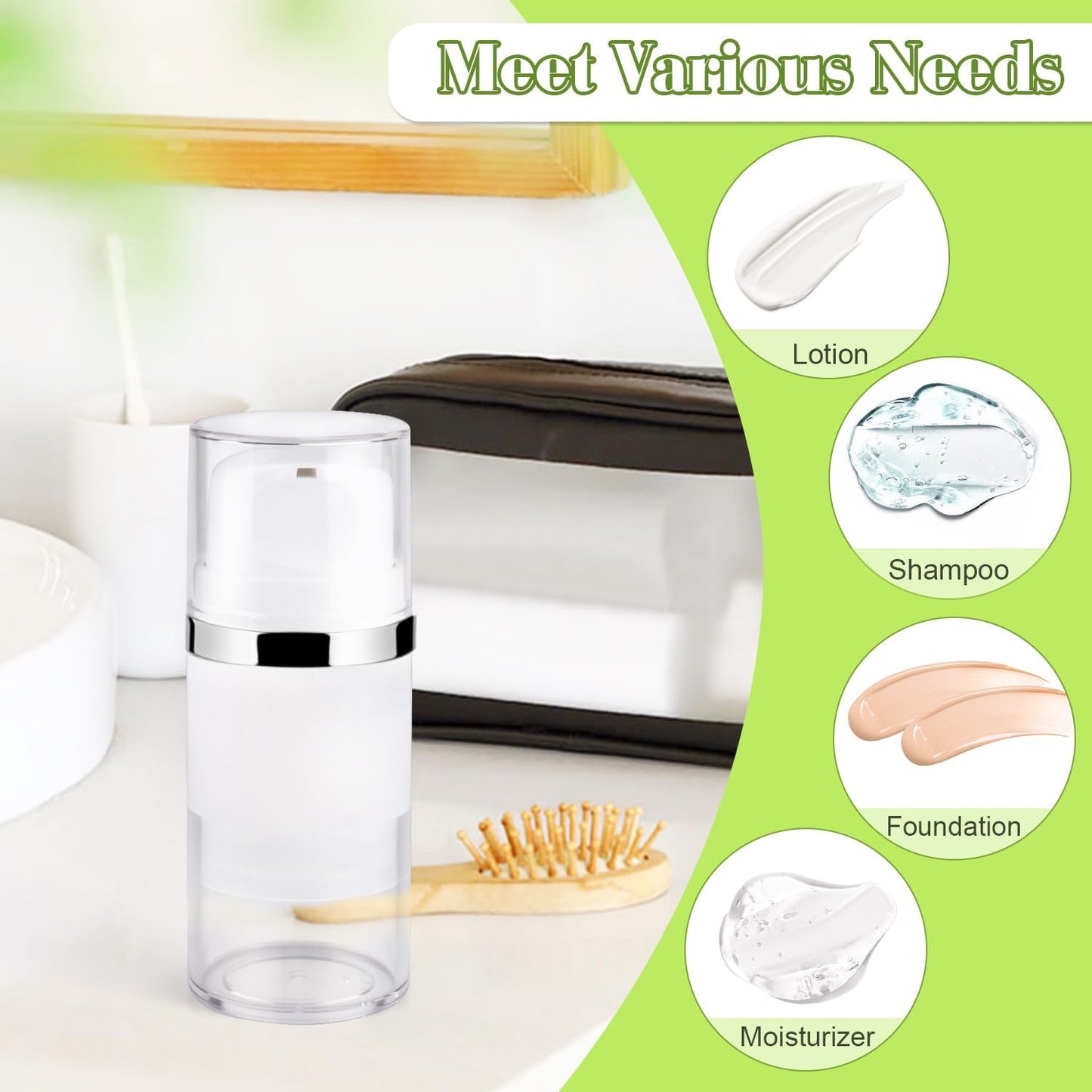 4 Pcs 50ml/1.7oz Airless Pump Jar Refillable Vacuum Pump Dispenser Bottles Travel Cosmetic Containers for Lotion Essence Shampoo Toiletries