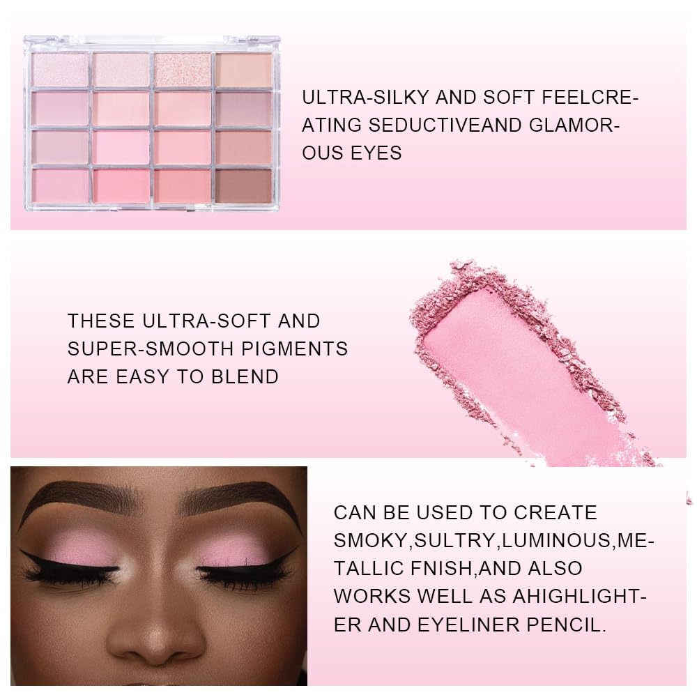 AMY'S DIARY 16 Colors Rose Pink Nude Eyeshadow Palette – Matte & Shimmer Finish – Warm Peach, Mauve, Champagne & Brown Tones – Highly Pigmented, Blendable, Travel Size for woman