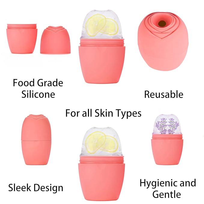 Ice Roller for Face, Silicone Ice Roller Facial Ice Mold to Brighten Skin Enhancing Natural Glow, Reusable Ice Roller for Face & Eye Puffiness Relief, Face Roller Skin Care for Neck, Pink