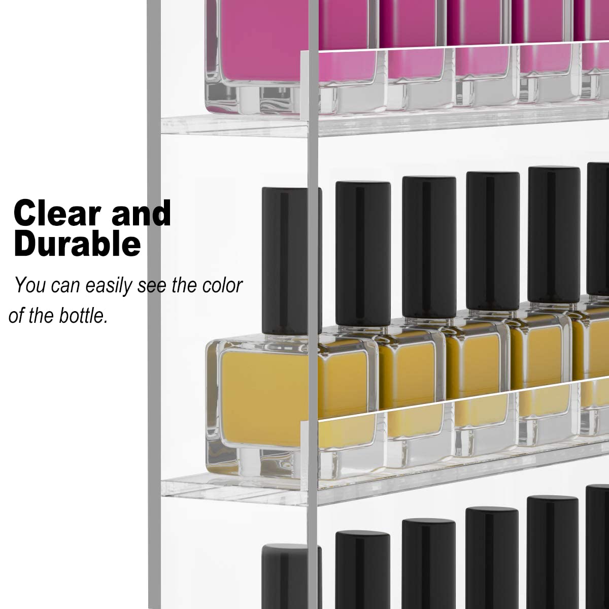 FEMELI 20 * 24 Inch Nail Polish Wall Racks 1 Pack, Hold Up to 120 Bottles,Clear Acrylic Nail Polish Shelf Organizer Wall Mounted 6 Rows (1)