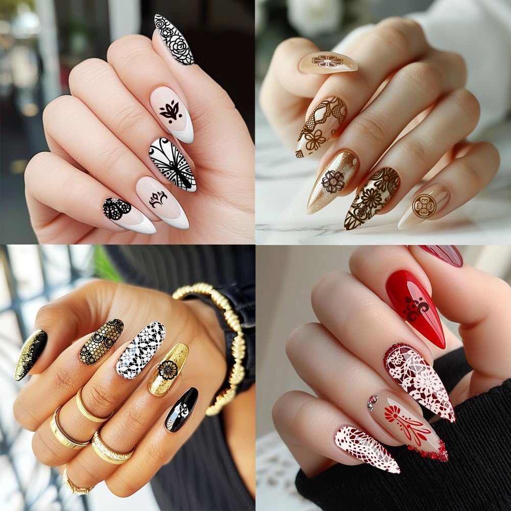 3Pcs Lace Trim Butterfly Nail Stamping Plate Set Butterfly Wings Rose Stainless Steel Nail Stamp Templates Clear Silicone Nails Stamping with Stamper Scraper for Manicure Printing