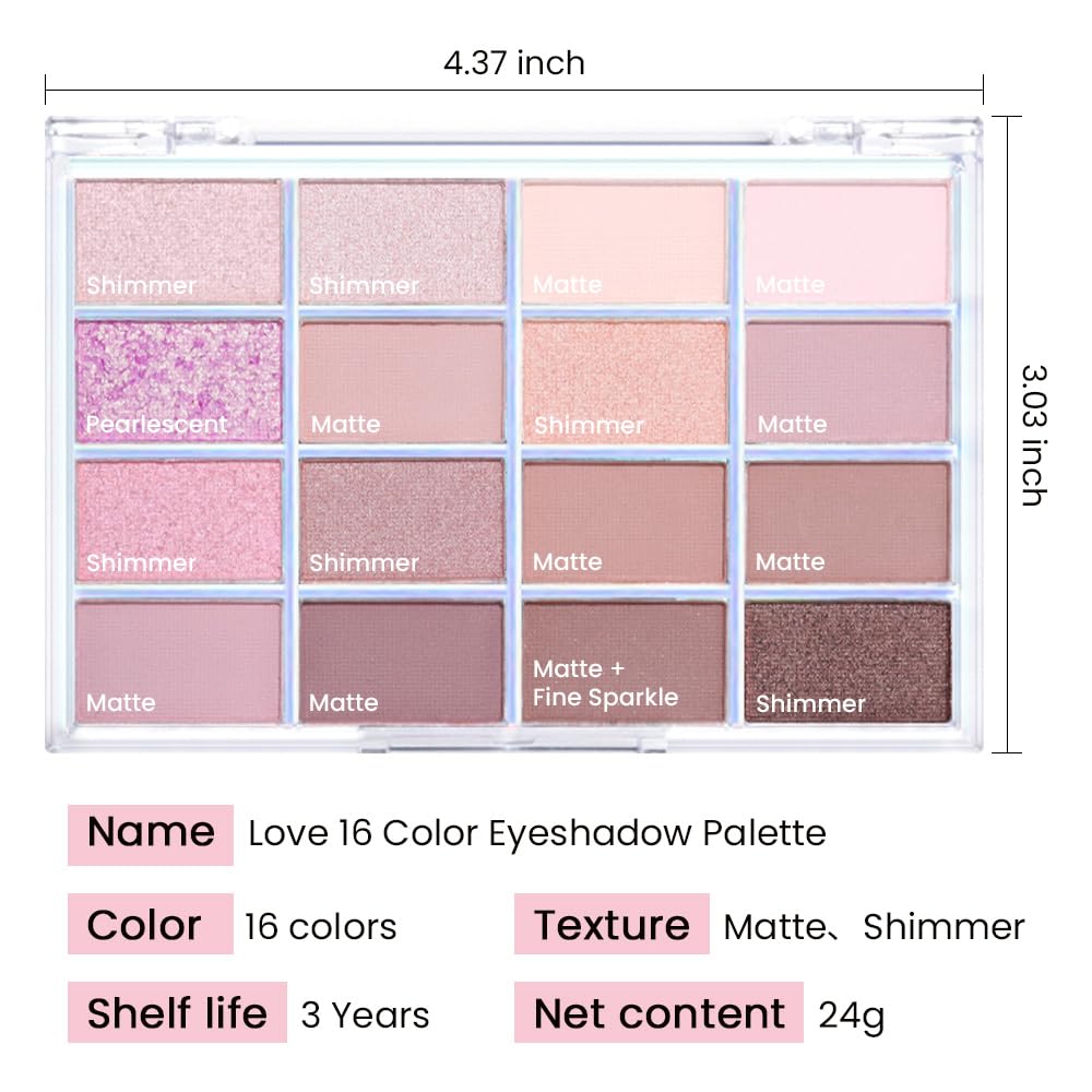 16Colors Light Purple Pink Brown Nude Basics Matte Eyeshadow Palette,Eye Shadow Travel Makeup Palette all in one Long Lasting Waterproof,Great for Travel Gift Kit