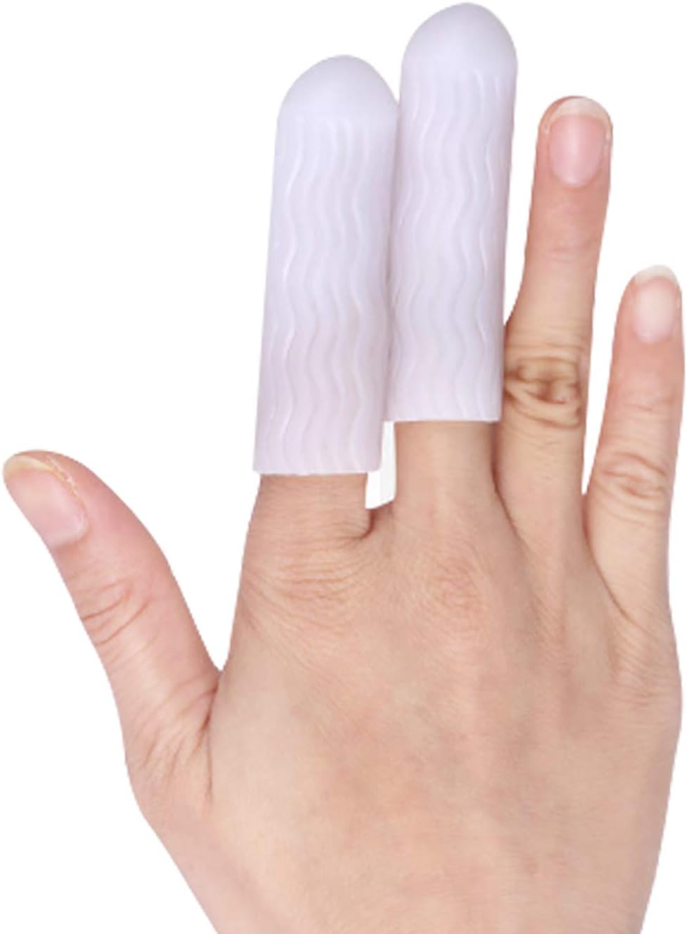10 Pcs Silicone Finger Protectors, Gel Finger Support, Finger Sleeves Finger Caps for Finger Arthritis, Trigger Finger, Corn Blister, Friction and Rubbing. (White)