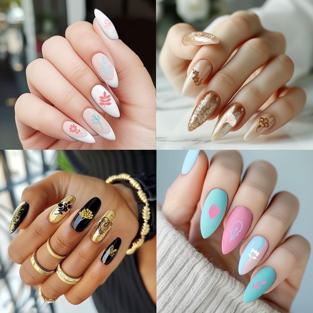 3Pcs Floral Leaves Nail Stamping Plate Set Roses Flower Vine Ginkgo Leaf Steel Nail Stamp Templates Clear Silicone Nails Stamping with Stamper Scraper for Manicure Printing