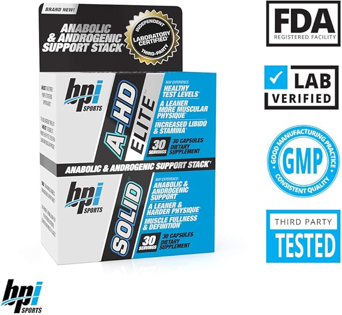 BPI Sports A-HD Elite/Solid (30 Capsules) – Men’s Testosterone Booster – Healthy Muscle, Strength, & Performance Support – Promotes Natural Fat Loss & Libido – 30 Servings – 550mg