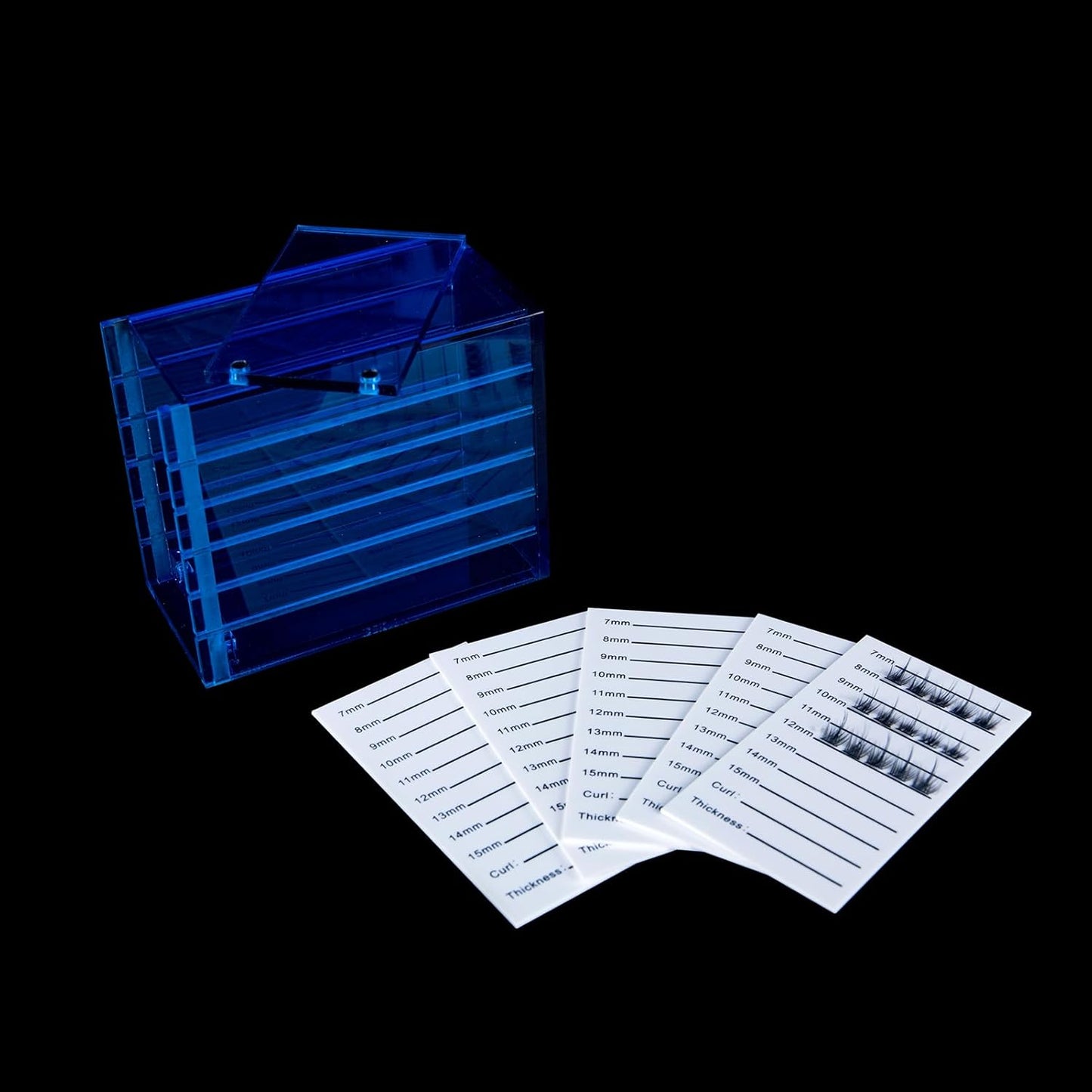 Lash Storage Organizer, Upgrade Design Small 5-Layer Lash Trays for Lash Extensions with magnet cover, Blue Semilucent lash tray Organizer, Eyelash Storage Box