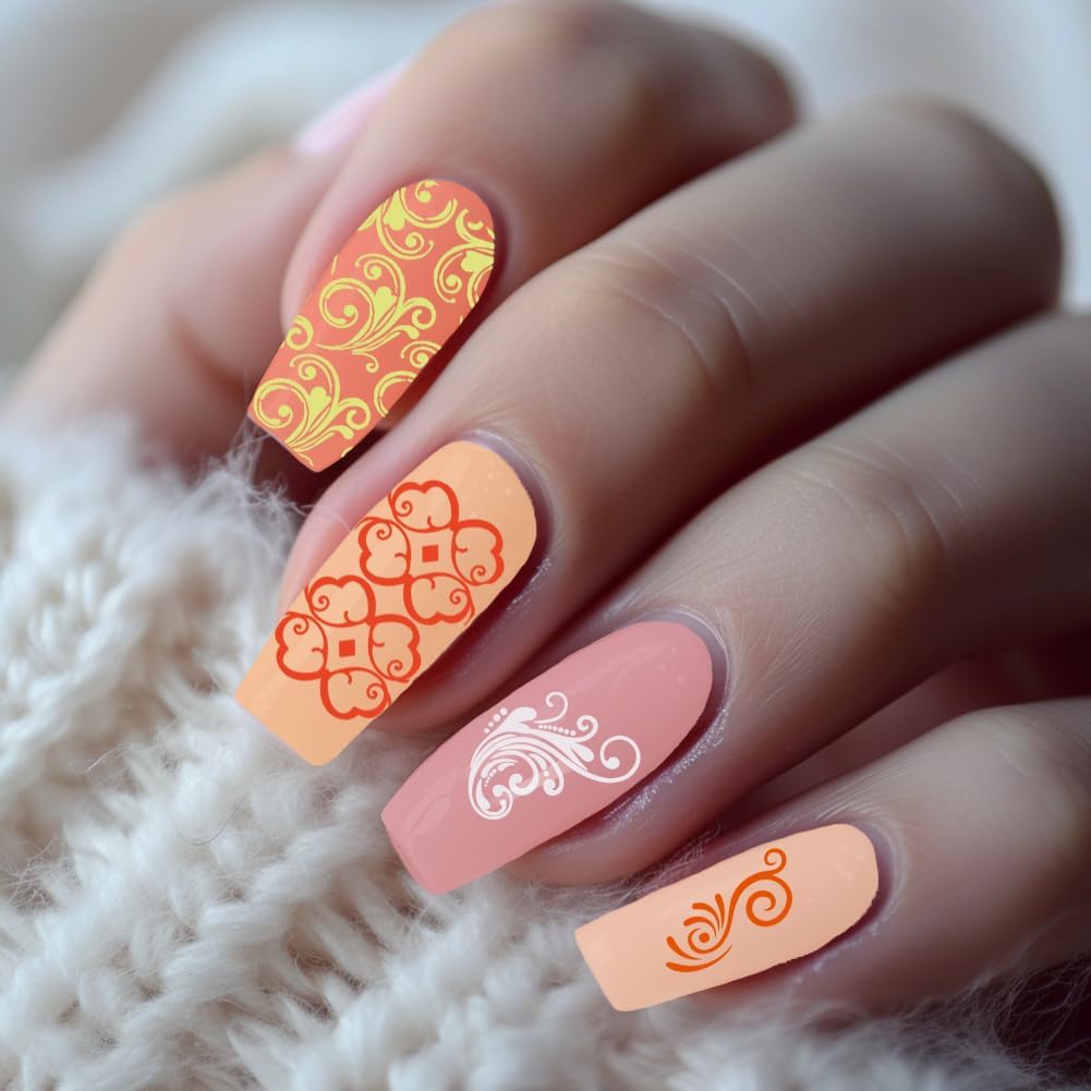 3Pcs Flourishes Nail Stamping Plate Vintage Floral Scrolls Nail Art Stamp Templates Stainless Steel Reusable Tools with Stamper Scraper for Manicure Printing