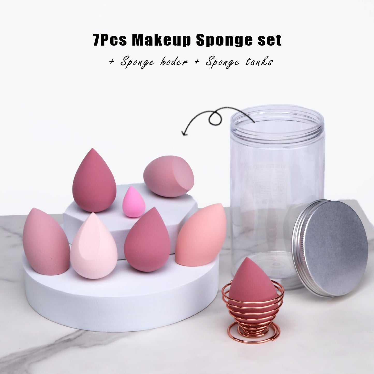 Makeup Sponges Set - Beauty sponges Blending Blenders with 1 Holder and Egg Case, Flawless for Cream, Powder and Liquid (Pink,7Pcs+1Holder+ case)