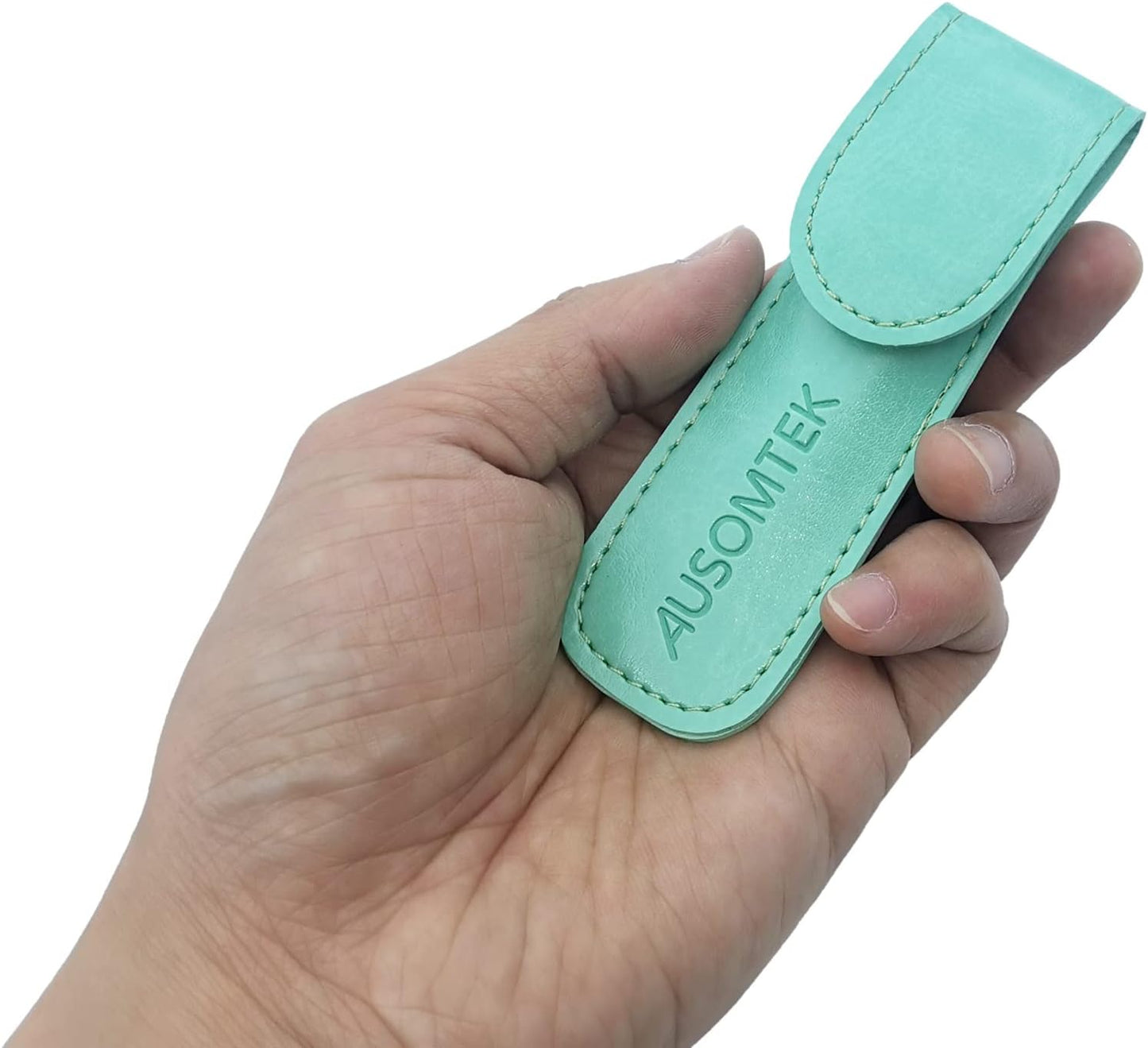 Nose Hair & Ear Hair Trimming Tweezers, Eyebrow Grooming Scissors, Eyelash Clipper, Stainless Steel Grooming Scissors, Safe Round-Headed, for Men and Women (Cyan PU Case) (1 pack)