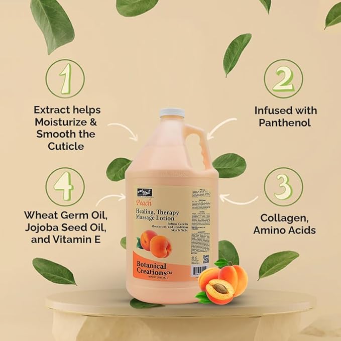 PRO NAIL - Healing Therapy Massage Lotion - Professional Pedicure, Body and Hot Oil Manicure, Infused with Natural Oils, Vitamins, Panthenol and Amino Acids (Peach, 1 Gallon)