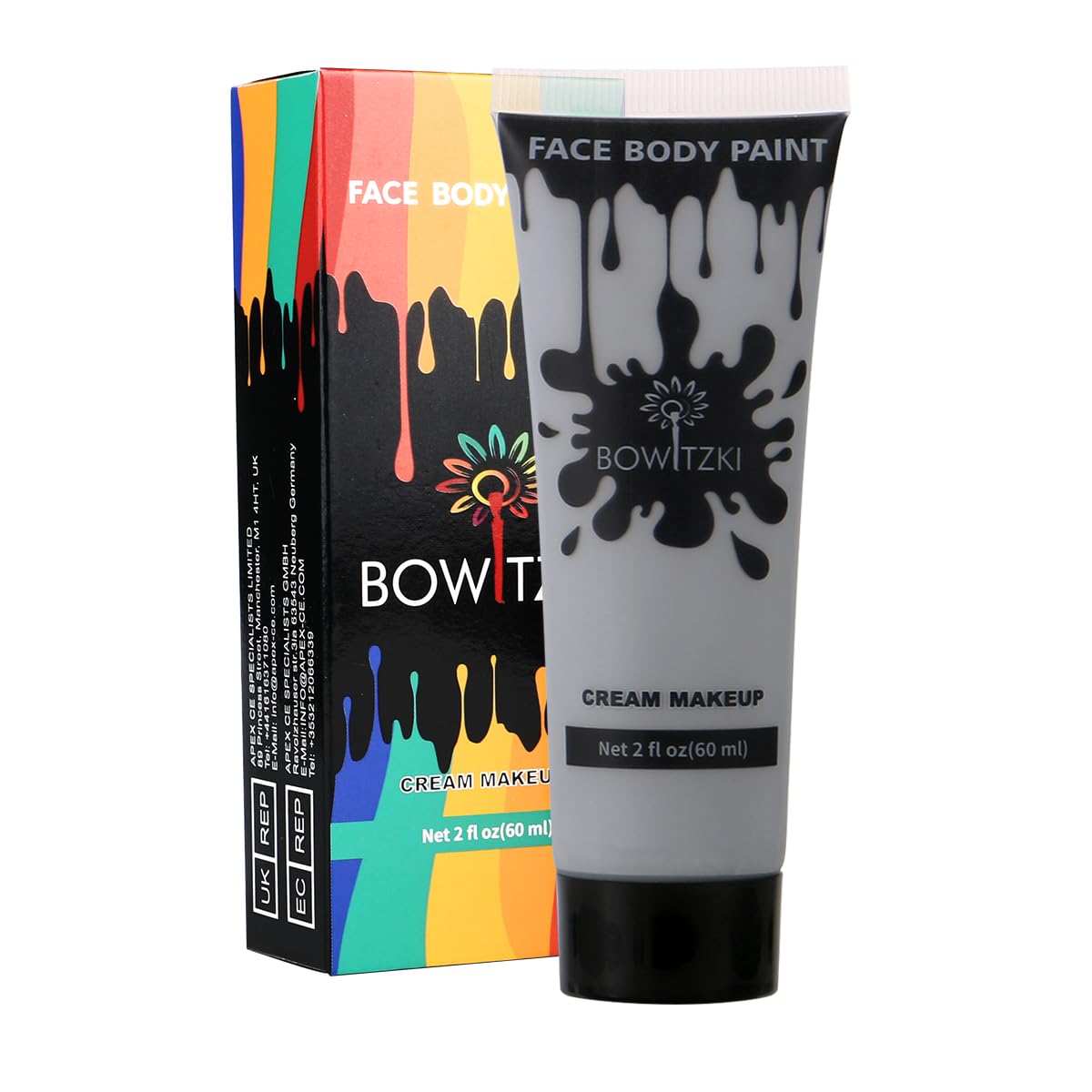 Bowitzki Face and Body Paint 2oz Cream Makeup 60ml Water Based Face Painting Special Effects For Adults Children Kids Halloween Christmas Party Stage Cosplay (Grey)