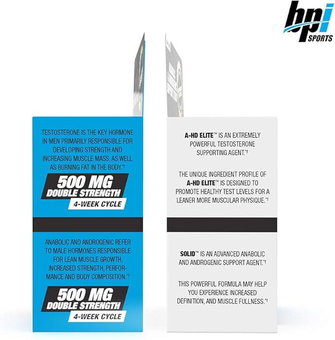 BPI Sports A-HD Elite/Solid (30 Capsules) – Men’s Testosterone Booster – Healthy Muscle, Strength, & Performance Support – Promotes Natural Fat Loss & Libido – 30 Servings – 550mg