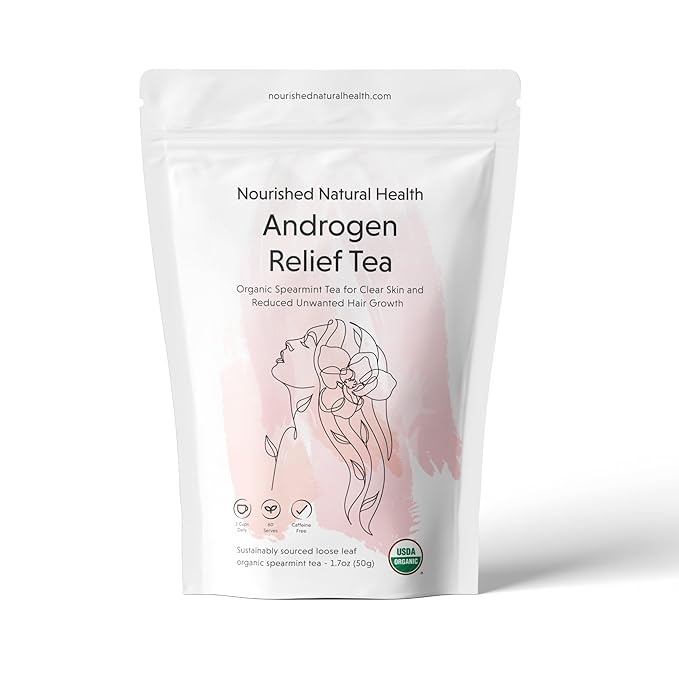 Nourished Androgen Relief Spearmint Tea - Organic Herbal Spearmint Tea for Clear Skin and Reduced Unwanted Facial Hair Growth - 60 Servings