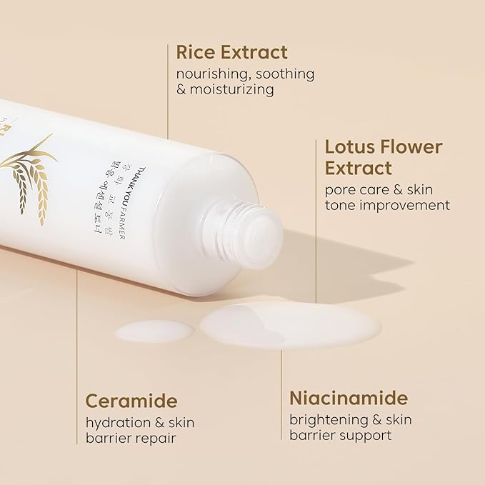 THANKYOU FARMER Rice Pure Toner โ Hydrating K-Beauty Face Milk with Niacinamide & Centella โ Vegan Korean Skincare for Men & Women, All Ages โ Natural Toner for Dry, Sensitive Skin (7.03 oz)