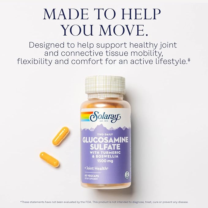 SOLARAY Glucosamine Sulfate 1500mg, Healthy Joint 60-Day Money 30 Serv, 60 VegCaps
