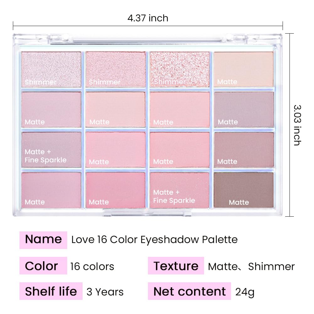 16Colors Pink Nude Brown Basics Matte Eyeshadow Palette,Muted Pink Eye Shadow Makeup Travel Makeup Palette all in one Long Lasting Waterproof,Great for Travel Gift Kit
