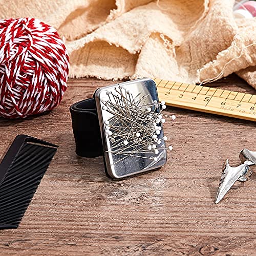 Patelai 10 Pieces Hair Parting Ring 3 Pieces Steel Rat Tail Braiding Comb and Magnetic Wrist Pin Hair Parting Selecting Finger Tool Stitch Combs for Braiding Stitch(Black, Silver)