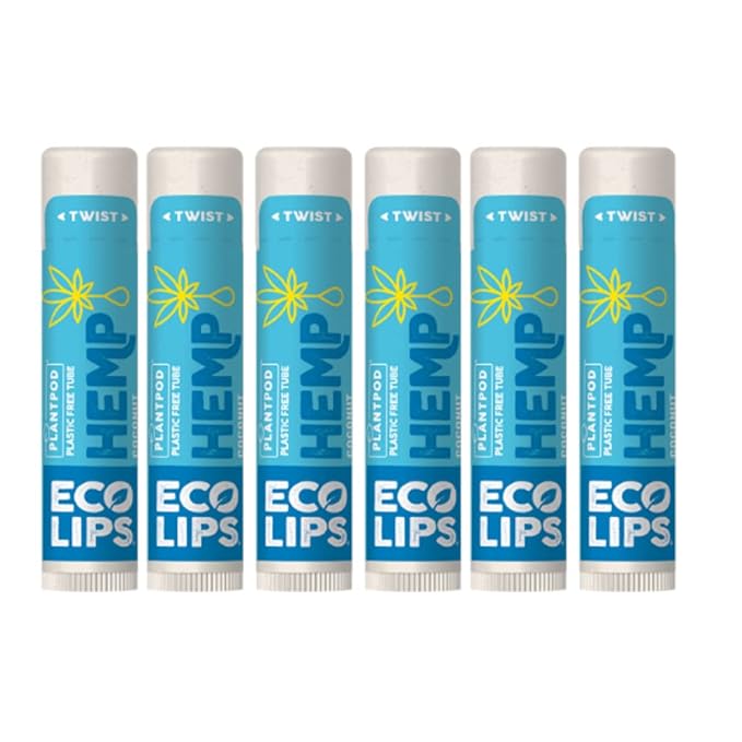 Eco Lips Organic Hemp Lip Balm with Beeswax, Coconut Oil, Vitamin E to Soothe Chapped Lips. 100% Plastic-Free Plant Pod Packaging (Coconut, 6-Pack)