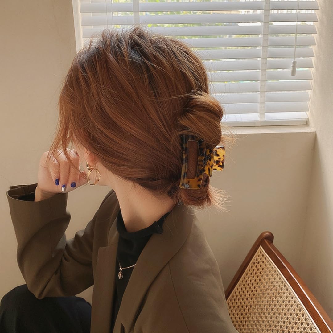 Hair Claw Clip, 3 Inch Tortoise Shell Cellulose Acetate, French Design Rectangle Hair Clip for Women Ladies Girls, Pack of 2