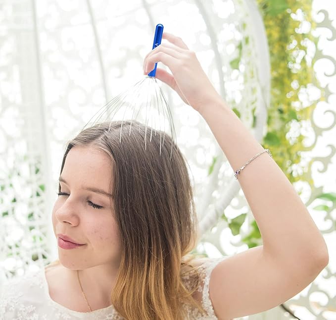 USAGA 28 Fingers Head Scratcher, Head Massager, Scalp Massager for Scalp Body Relaxing (Blue)