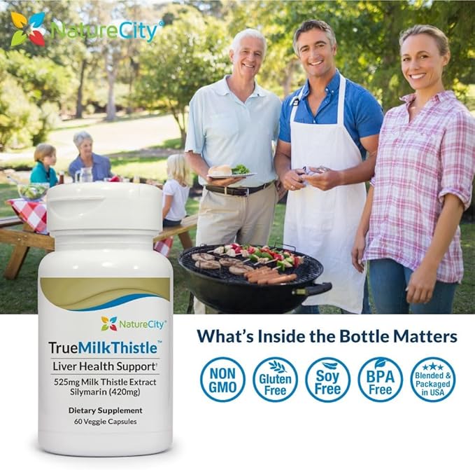 TrueMilkThistle | Milk Thistle Liver Supplement 525mg Milk (80% silymarin) 420mg of (60 Veggie