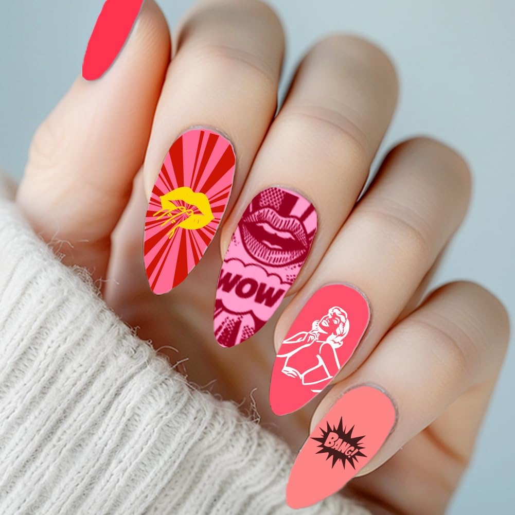 benikmake 3pcs Pop Art Nail Stamp Plate 58 Retro Popart Design Nail Printing Stainless Stencils Stamp Plates Kit for Nail Salon 6x12cm 2.36x4.7inch