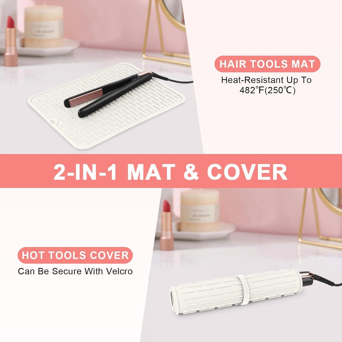 Oversize Silicone Heat Resistant Mat for Curling Irons, Flat Irons, Hair Straighteners and Hot Hair Styling Tools, Portable Hot Tools Sleeve Pad for Travel Vanity Salon(14.2" x 11.0")