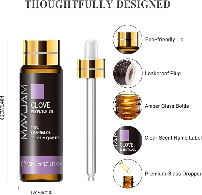 Clove Essential Oil, MAYJAM 10ML/0.33FL.OZ Premium Clove Oils for Soap Candle Making, Diffuser, Bedroom, Living Room, Office