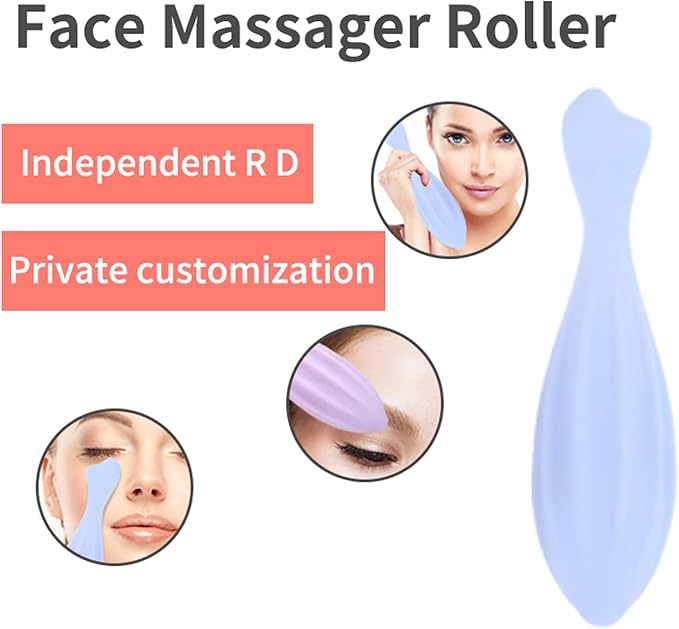Face Roller Beauty Skin Care Tool - Massager for Face, Eye, Neck, Body - Relaxing, Fine Line Relief - Blue Silicone