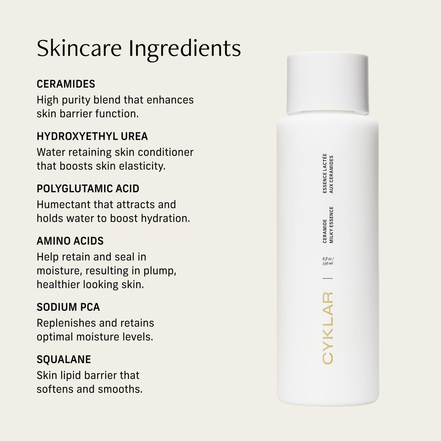 CYKLAR Ceramide Milky Essence – Unscented Body Lotion for Dry, Sensitive Skin – Lightweight Hydrating Ceramide Moisturizer for Skin Barrier with Polyglutamic Acid & Hydroxyethyl Urea - 8 fl oz