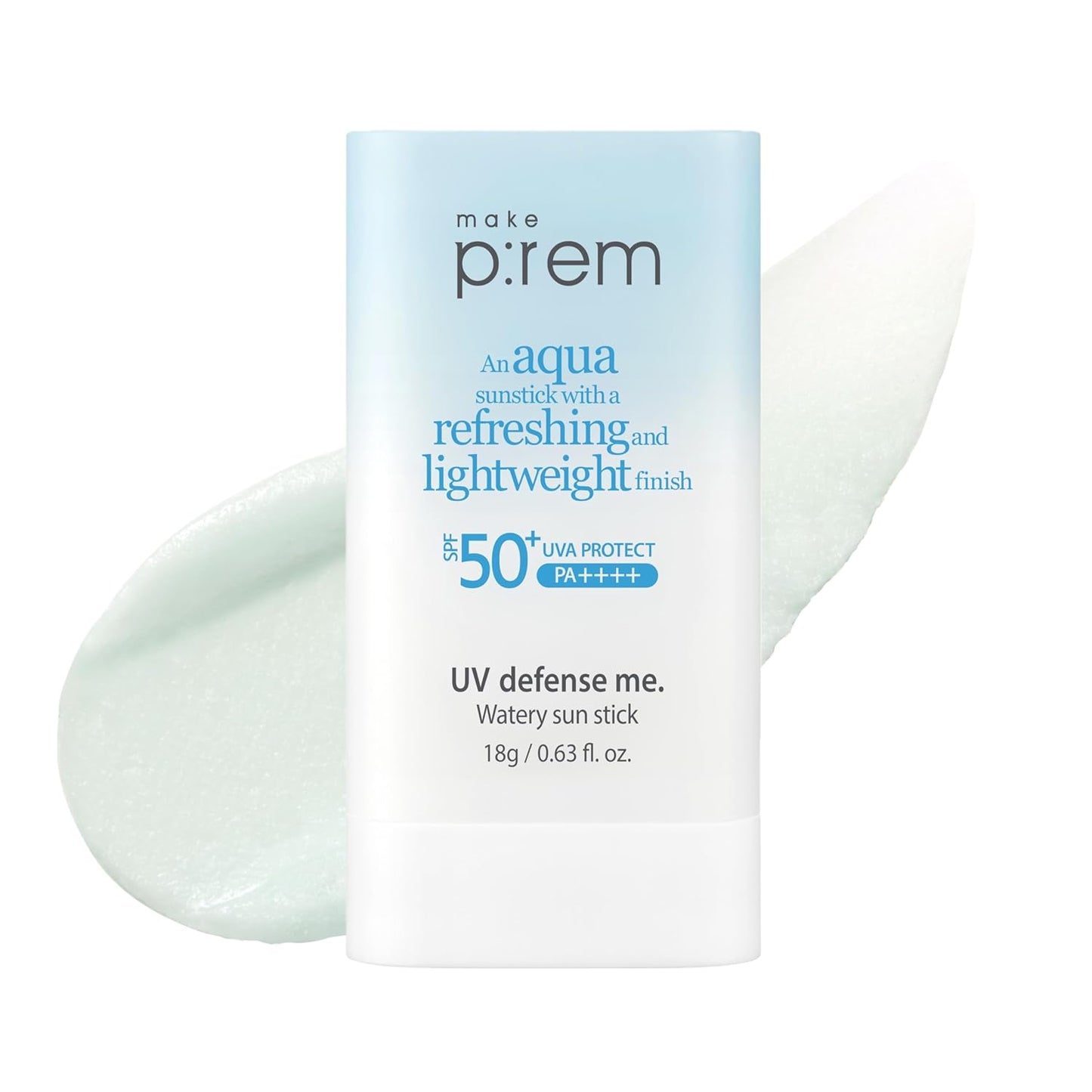 MAKE P:REM UV Defense Me. Watery Sun Stick SPF 50+ PA++++, Hydrating & Cooling Sun Care Stick, Lightweight, Non-Greasy Finish, Korean Sunscreen, 0.63 fl. oz., 18g