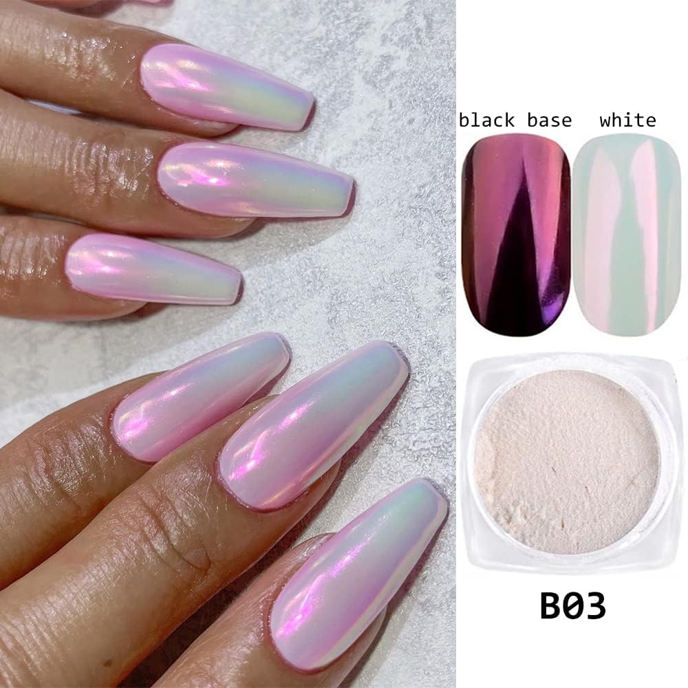 Pearl Chrome Nail Powder Set - 7 Colors Aurora Powder Mermaid Effect for Nails Iridescent Nail Glitter Shimmer White Rubbing Dust Nail Pigment Set Manicure Nail Art Decorations (B01-07)