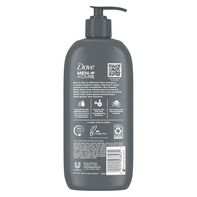 Dove Hand & Body Lotion, Men+Care Value Pack – Everyday Skin Comfort Formula with Shea Butter & Jojoba Oil, Refreshing Lotion for Dry Skin, 13.5 Fl Oz (Pack of 2)
