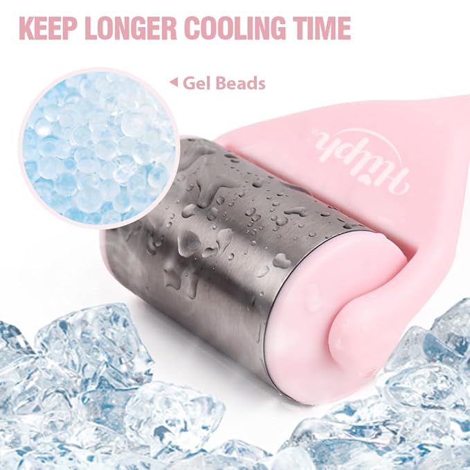 Hilph Ice Roller for Face Metal, Stainless Steel Ice Face Roller for Skin Care, Cold Facial Massager Roller for Puffiness, Eye Bags (Pink)