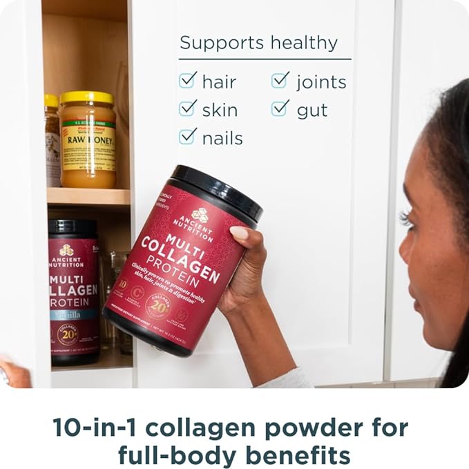 Ancient Nutrition Collagen Peptides Powder, Multi Collagen Protein, Women & Men, Vitamin C, Probiotics, Hydrolyzed Collagen, Supports Skin, Joints, Gut Health, Unflavored, 40 Servings