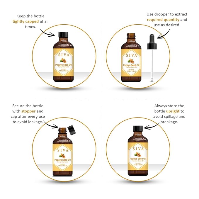 SIVA Papaya Seed Oil 4oz (118ml) Premium Cold-Pressed Carrier Oil With Dropper For Face, Skin Care, Body Massage, Hair Care, Hair Oiling & Scalp Massage