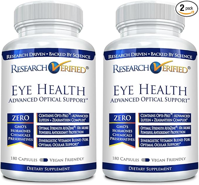 Research Verified Eye Health - Nourish and Protect Eyes and Vision, Support Healthy Retina, Improve Blood Supply to Eyes - Vitamins A, B, C, and E - 360 Capsules - 6 Month Supply - Made in The USA