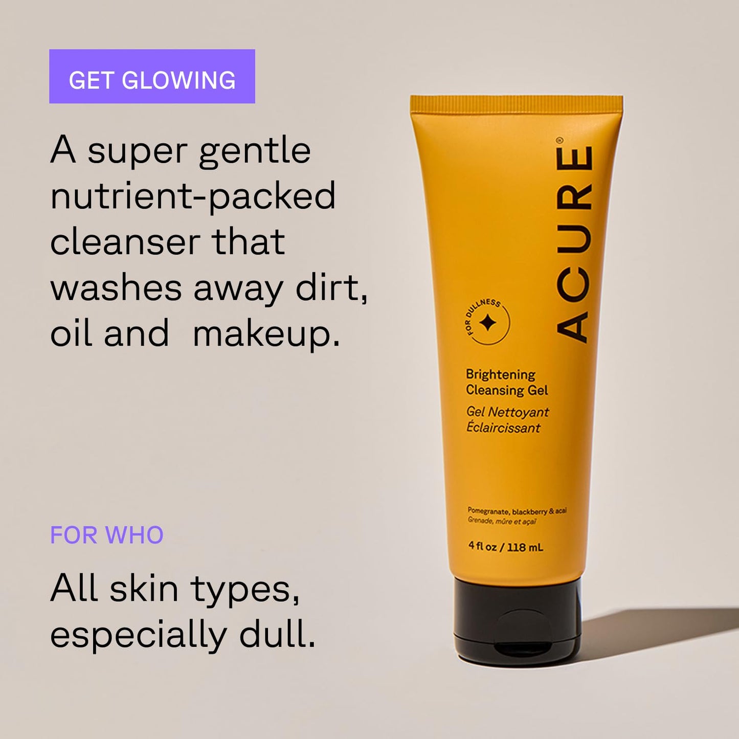 Acure Brightening Facial Scrub & Cleansing Gel Combo Pack - Exfoliating Face Wash & Gentle Daily Facial Cleanser for Radiant Skin with Sea Kelp, Pomegranate & Acai, 100% Vegan - 4 fl oz (2 Pack)