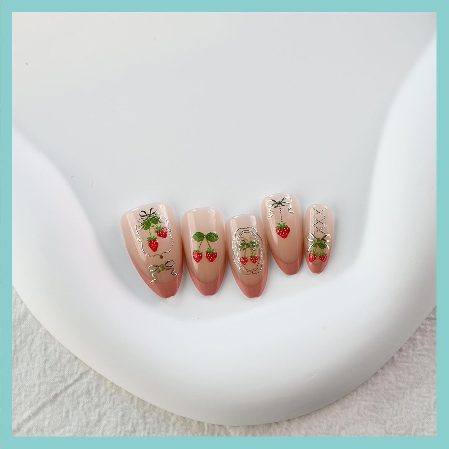 Strawberry Bow Nail Art Stickers, Embossed Fruit Nail Decals, Self-Adhesive, Summer Spring Accessories for Women, Nail Decorations