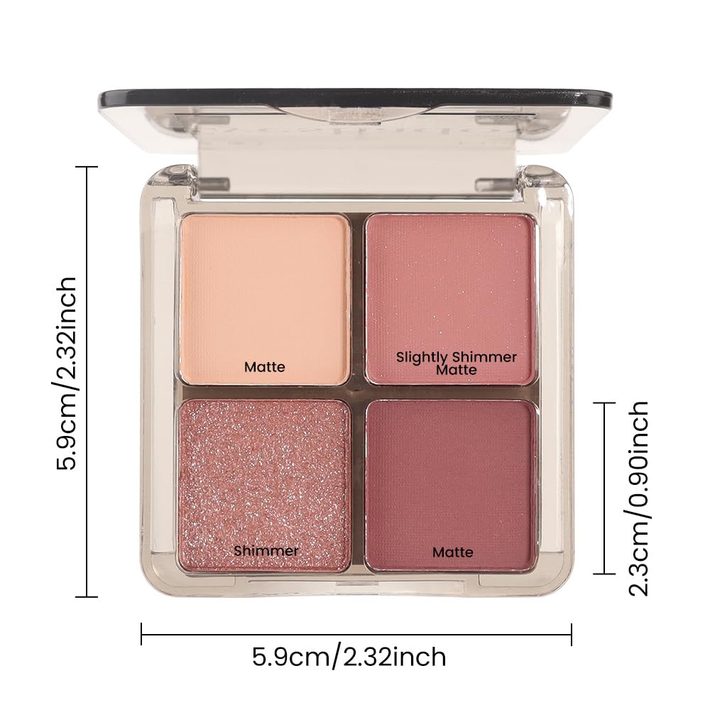 Eyeshadow Quads Glitter Matte Eyeshadow Palette, Nude Pink Dark Red Shimmer Sparkly Eyeshadow Palette Makeup, Daily Prom Eyeshadows Long-Lasting Waterproof Women Girls Eye Shadow 1#