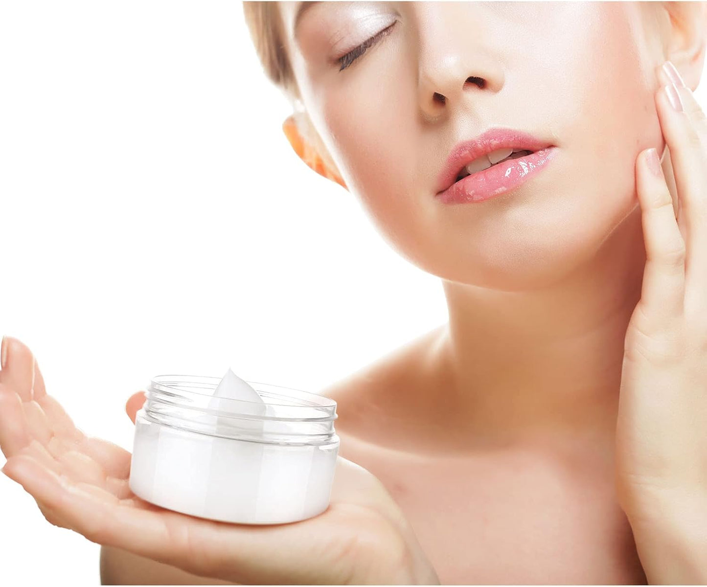 SATINIOR 12 Pack 4 oz Plastic Container Jars with Lids Round Clear Travel Cosmetic Container Jars for Toiletries, Lotion, Cream, Ointments, Makeup, Rhinestone, Samples, Kitchen Storage, White