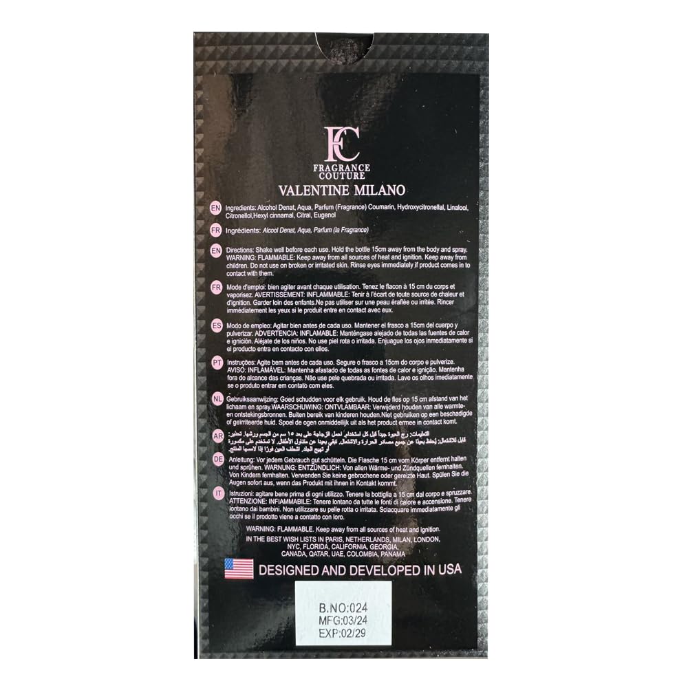 Perfume for Men Valentine Milano Eau de Toilette Natural Spray Men Cologne Masculine Scent 3.4 Fl Oz/100ML 2Pack