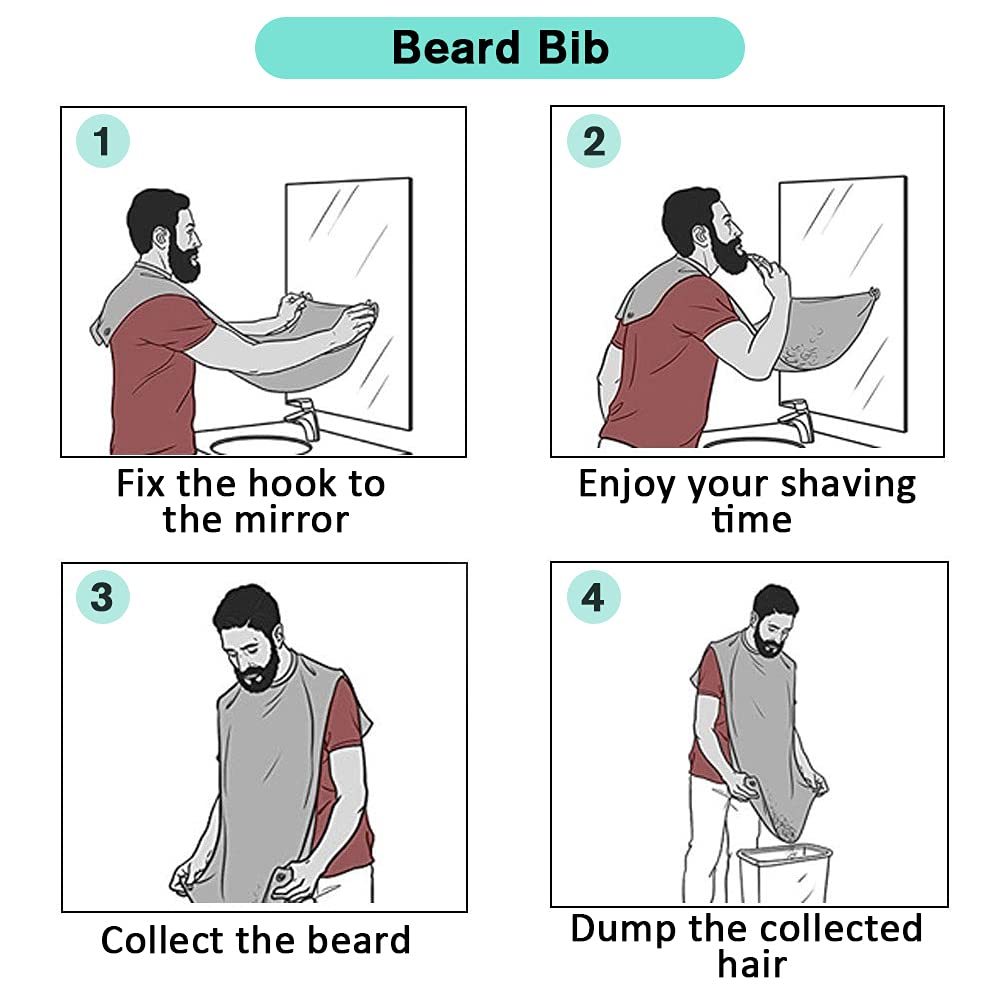 Beard Bib Beard Apron, Beard Catcher for Men Shaving and Trimming, Non-Stick Beard Cape Grooming Cloth, with 3 Suction Cups, Best Gifts for Father's Day