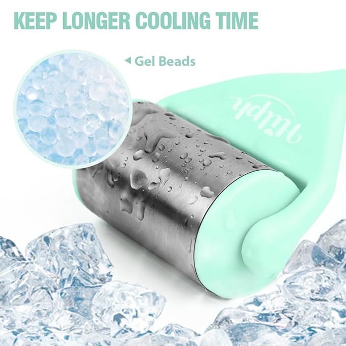 Hilph Ice Roller for Face Metal, Stainless Steel Ice Face Roller for Skin Care, Cold Facial Massager Roller for Puffiness, Eye Bags, Wrinkles, Fine Lines Anti-Aging (Green)