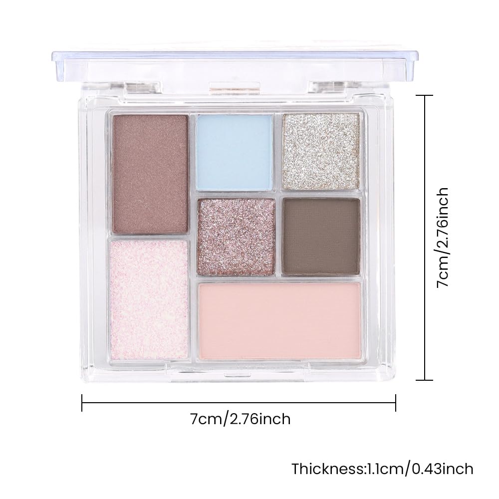 Seven Color Matte Shimmer Eyeshadow, 7 Sky Blue Nude Champagne Gold & Black Brown Series Pressed Powder Eyeshadow, Daily Silky Makeup Eyeshadow Palette,Easy to Carry,Vegan & Cruelty-Free, 24# 0.25 Oz
